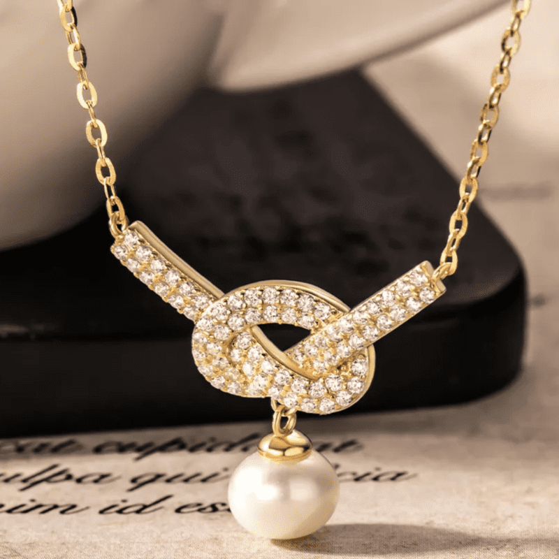 💛 Lien d’Éternité – Collier en Argent 925 Plaqué Or 18K & Perle