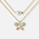 🦋 Papillon d'Or – Collier Double Rang en Argent Gravé & Plaqué Or 18K